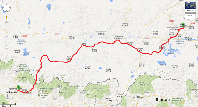 itinerario via terra Lhasa - Kathmandu